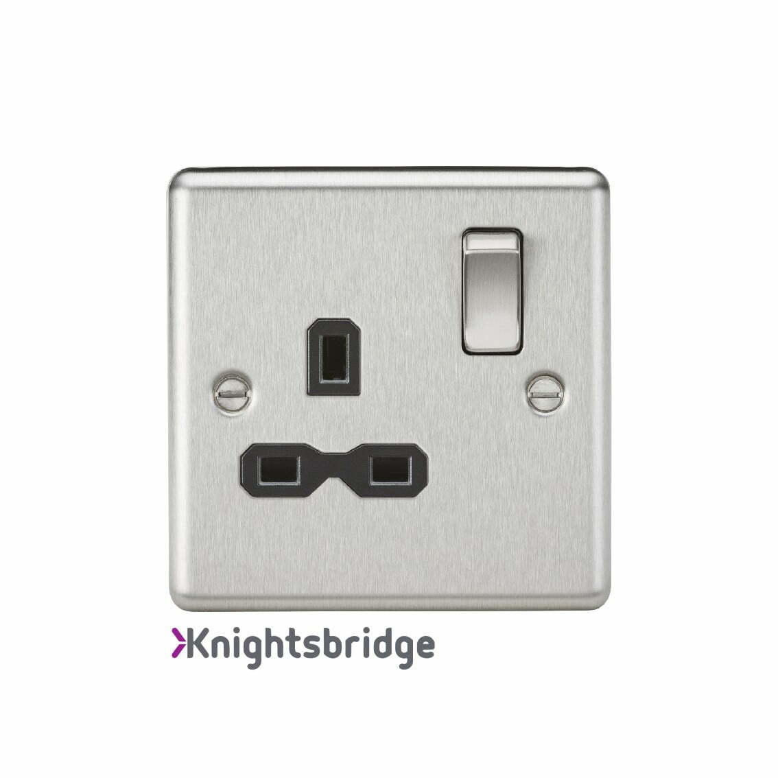 13A 1G DP Switched Socket with Black Insert Rounded Edge Brushed