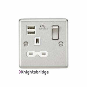 CL9124BC 13A 1G Switched Socket Dual USB Charger Slots with Black Insert - Rounded Edge Brushed Chrome