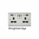13A 2G switched socket with dual USB charger A + A (2.4A) - Brushed chrome with black insert - (Duplicate Imported from WooCommerce)