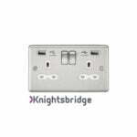 13A 2G switched socket with dual USB charger A + A (2.4A) - Brushed chrome with white insert