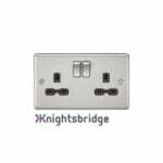 13A 2G DP Switched Socket with Black Insert - Rounded Edge Brushed Chrome