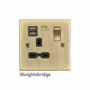 13A 1G Switched Socket Dual USB Charger Slots with Black Insert - Square Edge Antique Brass