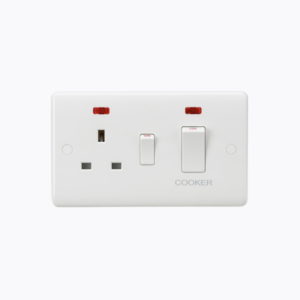 Curved Edge 45A DP Cooker Switch and 13A Socket with Neons (White Rocker)