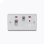 45A DP switch and 13A switched socket with neons - brushed chrome with white insert