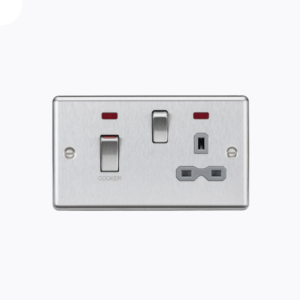 45A DP switch and 13A switched socket with neons - brushed chrome with grey insert