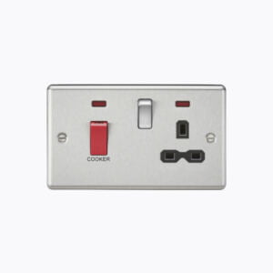 45A DP Cooker Switch & 13A Switched Socket with Neons & Black Insert - Rounded Edge Brushed Chrome