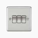 10AX 3G 2 Way Plate Switch - Rounded Edge Brushed Chrome