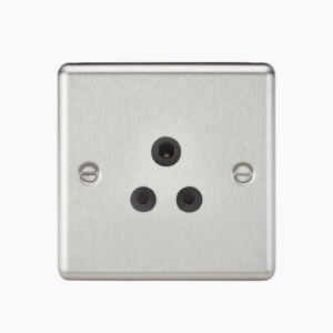 5A Unswitched Socket - Rounded Edge Brushed Chrome Finish with Black Insert