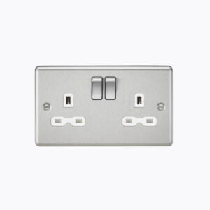 13A 2G DP Switched Socket with White Insert - Rounded Edge Brushed Chrome