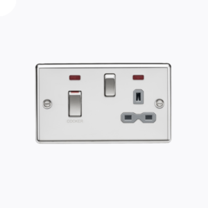 45A DP switch and 13A switched socket with neons - polished chrome with grey insert