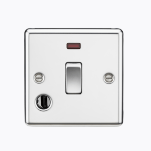 20A 1G DP Switch with Neon & Flex Outlet - Rounded Edge Polished Chrome