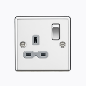 13A 1G DP Switched Socket with Grey Insert - Rounded Edge Polished Chrome