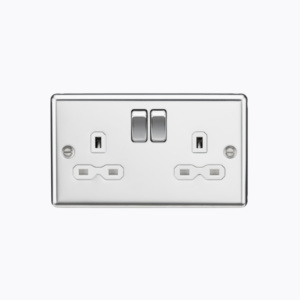 13A 2G DP Switched Socket with White Insert - Rounded Edge Polished Chrome