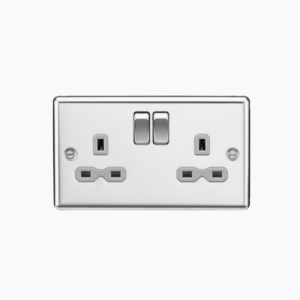 13A 2G DP Switched Socket with Grey Insert - Rounded Edge Polished Chrome