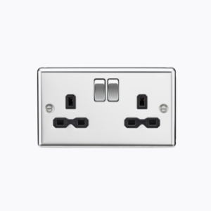 13A 2G DP Switched Socket with Black Insert - Rounded Edge Polished Chrome