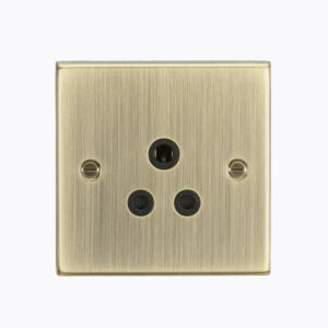 5A Unswitched Socket - Square Edge Antique Brass Finish with Black Insert