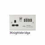 13A switched socket with quad USB charger (5.1A) - brushed chrome with black insert