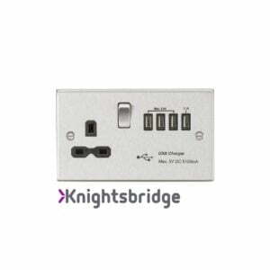 13A switched socket with quad USB charger (5.1A) - brushed chrome with black insert