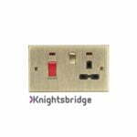 45A DP Cooker Switch & 13A Switched Socket with Neons & Black Insert - Square Edge Antique Brass