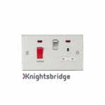 45A DP Cooker Switch & 13A Switched Socket with Neons & White Insert - Square Edge Brushed Chrome