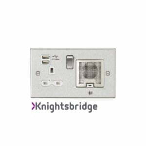 13A Socket, USB chargers (2.4A), & Bluetooth Speaker - Square Edge Brushed Chrome with white insert