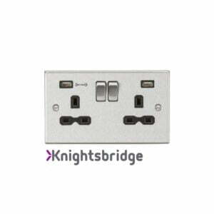 13A 2G DP Switched Socket with Dual USB Charger (Type-A FASTCHARGE port) - Brushed Chrome/Black