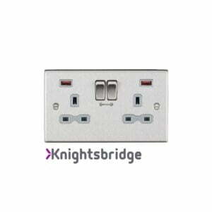13A 2G DP Switched Socket with Dual USB FASTCHARGE ports (A + A) - Brushed Chrome with grey insert