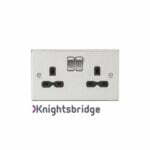 13A 2G DP Switched Socket with Black Insert - Square Edge Brushed Chrome