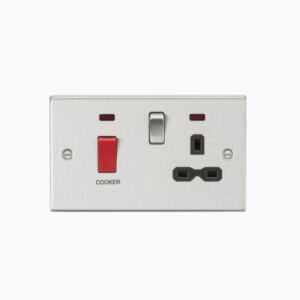 45A DP Cooker Switch & 13A Switched Socket with Neons & Black Insert - Square Edge Brushed Chrome