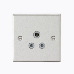 5A Unswitched Socket - Square Edge Brushed Chrome Finish with Grey Insert