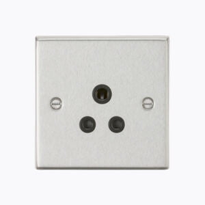 5A Unswitched Socket - Square Edge Brushed Chrome Finish with Black Insert