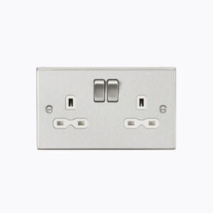 13A 2G DP Switched Socket with White Insert - Square Edge Brushed Chrome