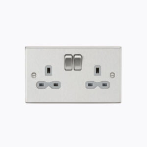 13A 2G DP Switched Socket with Grey Insert - Square Edge Brushed Chrome