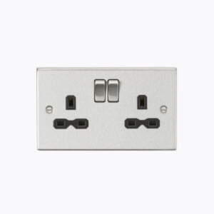 13A 2G DP Switched Socket with Black Insert - Square Edge Brushed Chrome