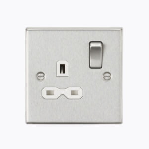 13A 1G DP Switched Socket with White Insert - Square Edge Brushed Chrome