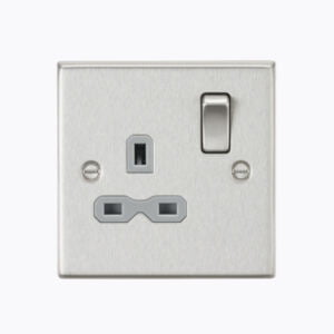 13A 1G DP Switched Socket with Grey Insert - Square Edge Brushed Chrome