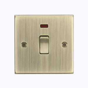20A 1G DP Switch with Neon - Square Edge Antique Brass