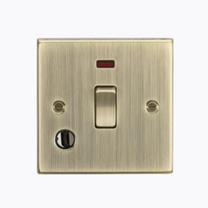 20A 1G DP Switch with Neon & Flex Outlet - Square Edge Antique Brass