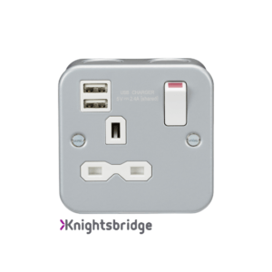 Metal Clad 13A 1G Switched Socket with Dual USB Charger (2.4A)