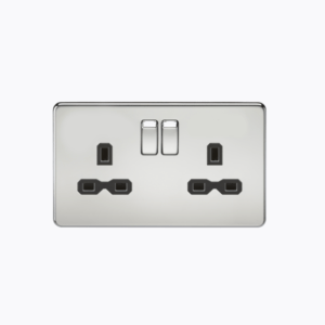 Screwless 13A 2G DP switched socket - polished chrome with black insert