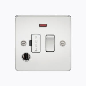 Flat Plate 13A switched fused spur unit with neon and flex outlet - polished chrome