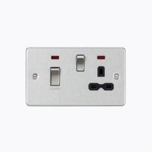 45A DP Switch and 13A switched socket with neons - brushed chrome with black insert