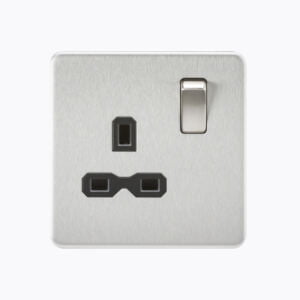 Screwless 13A 1G DP switched Socket - Brushed Chrome with black insert