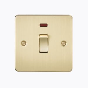 Flat Plate 20A 1G DP switch with neon - brushed brass