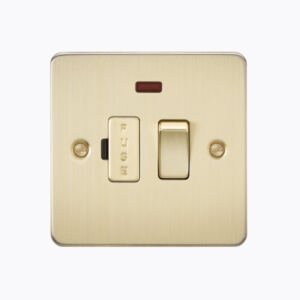 Flat Plate 13A switched fused spur unit with neon - brushed brass