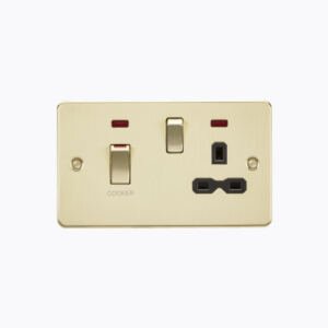 45A DP Switch and 13A switched socket with neons - brushed brass with black insert