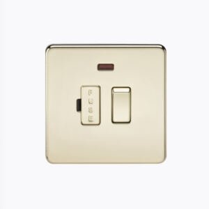 Screwless 13A Switched Fused Spur Unit with Neon - Polished Brass