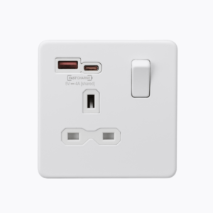 13A 1G Switched Socket with dual USB [FASTCHARGE] A+C - Matt White