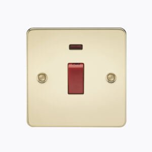 Flat Plate 45A 1G DP switch with neon - polished brass