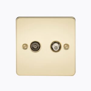 Flat Plate TV and SAT TV Outlet (isolated) - Polished Brass